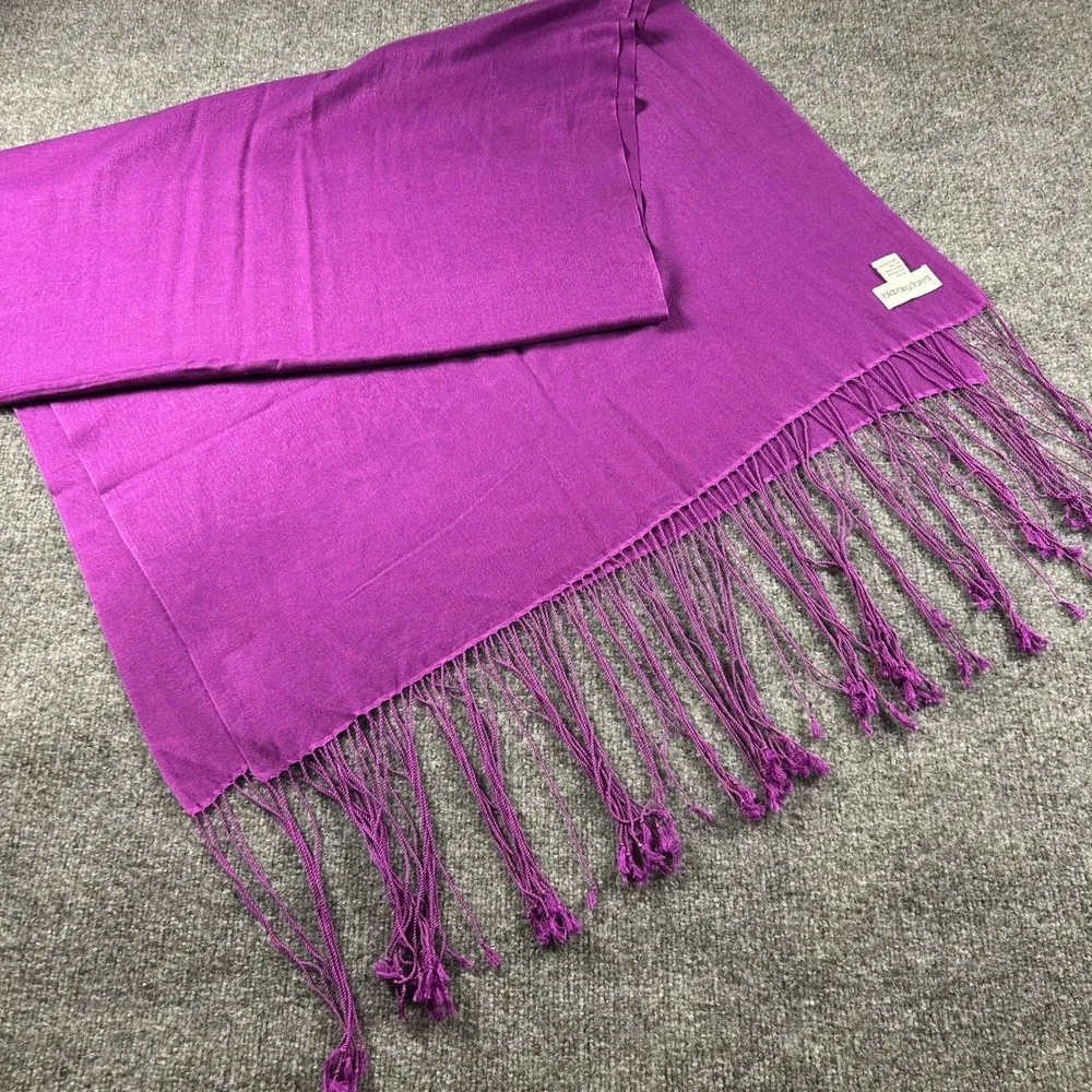 Bloomingdales Purple Silk Cashmere Blend Fringe Wrap Shawl Scarf